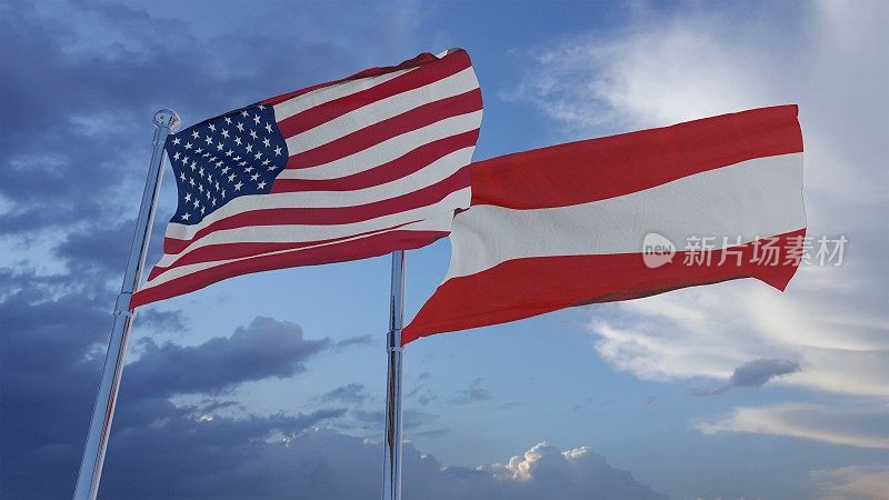 美国和奥地利国旗- 3D插图库存镜头